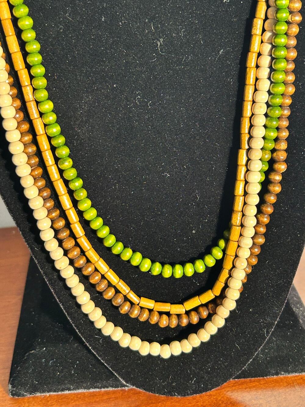 Vintage 38" Multi Strand Wooden Bead Necklace 4 Strand Earth Tone Boho Chic